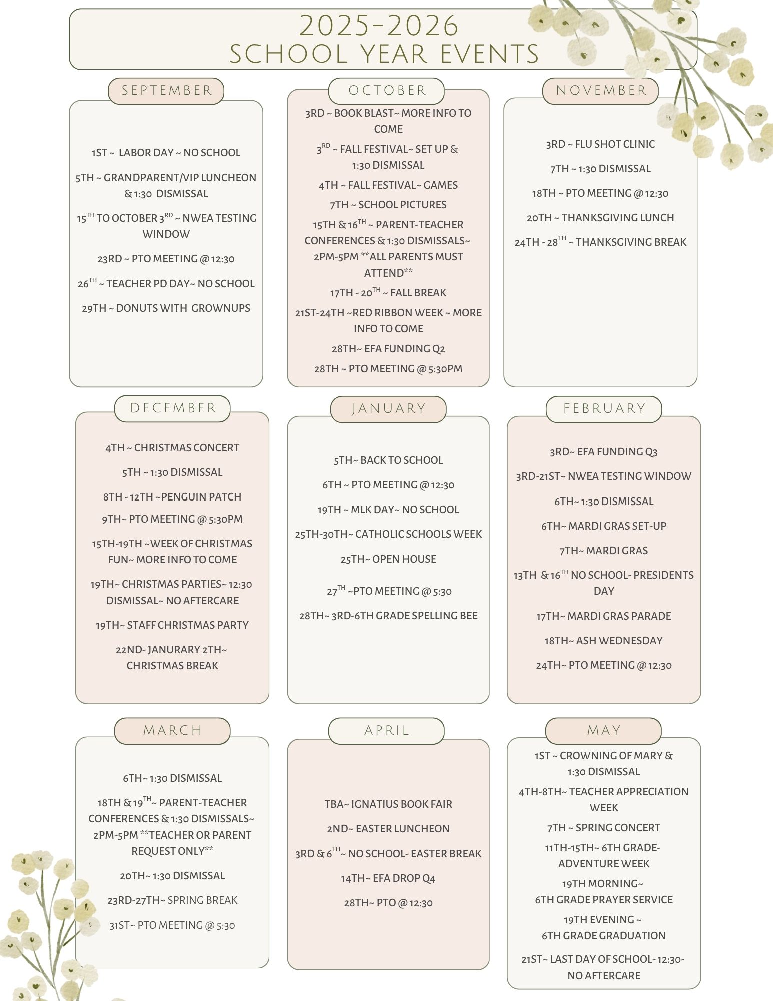 Year-Long Events 2025-2026